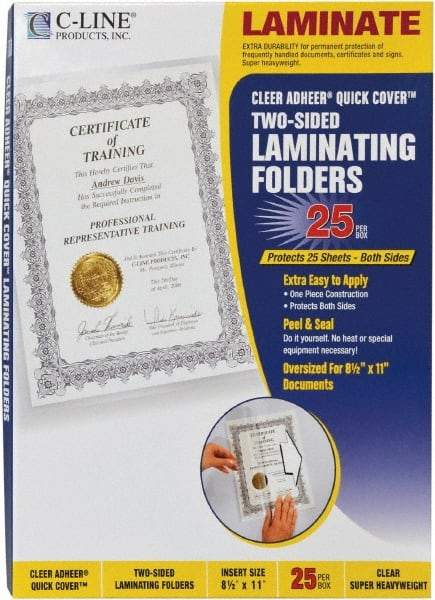 C-LINE - 25 Self-Laminating Pockets - 12 mil Thick x 9.13" Wide x 0.95' Long - All Tool & Supply