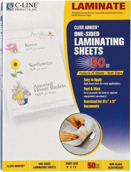 C-LINE - 50 Self-Laminating Sheets - 2 mil Thick x 9" Wide x 1' Long - All Tool & Supply