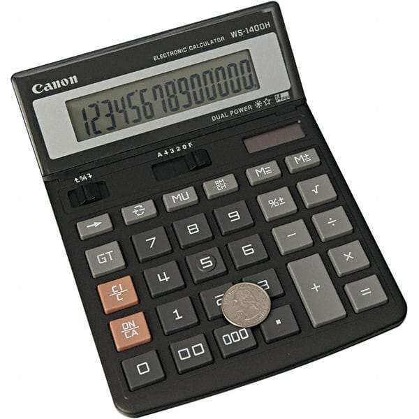 Canon - 14-Digit LCD 14 Function Handheld Calculator - 5-7/8 x 7-7/8 Display Size, Black, Solar & Battery Powered - All Tool & Supply