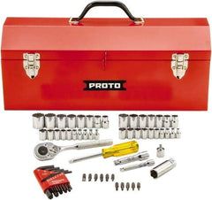 Proto - 65 Piece 1/4 & 3/8" Drive Standard Socket Set - 6 & 12 Points, 1/4 to 5/8", 4 to 17mm, Inch/Metric Measurement Standard - All Tool & Supply