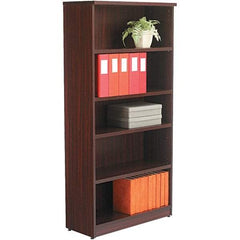 ALERA - 5 Shelf, 65" High x 31-3/4" Wide Bookcase - 14" Deep, Woodgrain Laminate, Mahogany - All Tool & Supply