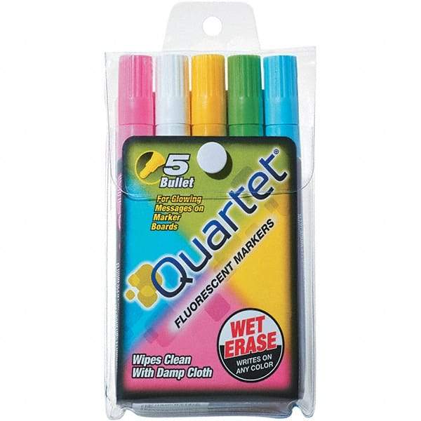 Quartet - Assorted Colors, 5 Set Glo-Write Fluorescent Dry Erase Markers - For Use with Dry Erase Marker Boards - All Tool & Supply