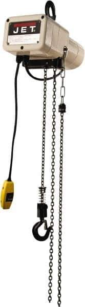 Jet - 1/4 Ton Capacity, 8 FPM Lift Speed, Electric Chain Hoist - 10' Max Lift, 17.1" Min Headroom - All Tool & Supply