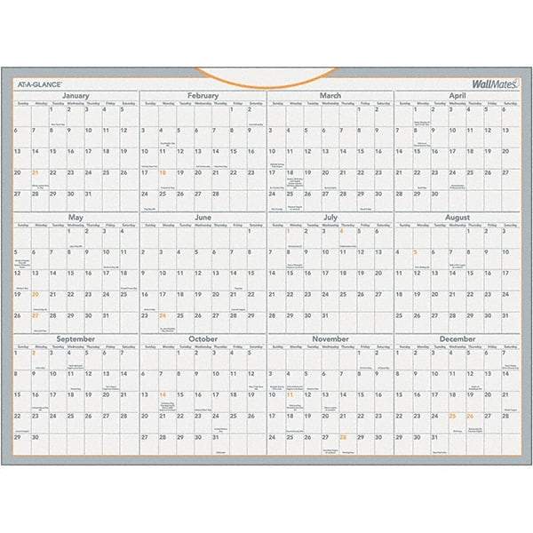 AT-A-GLANCE - 1 Sheet, 24 x 18", Erasable Wall Calendar - Gray, White & Orange - All Tool & Supply