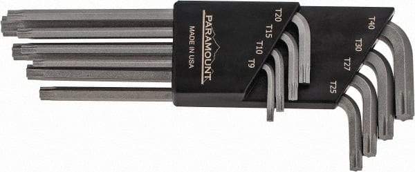 Paramount - 8 Piece T9 to T40 Steel L-Key Torx Key Set - T9, T10, T15, T20, T25, T27, T30, T40 Torx Size - All Tool & Supply