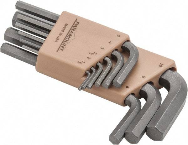 Paramount - 9 Piece L-Key Short Arm Hex Key Set - Hex Range 1.5 to 10mm, Steel - All Tool & Supply