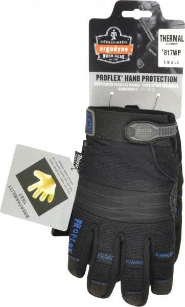 Ergodyne - Size S (7) Amara Cold Protection Work Gloves - For Mechanic's & Lifting, Uncoated, Hook & Loop Cuff, Full Fingered, Black, Paired - All Tool & Supply