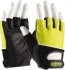 PIP - Size L Sheepskin/Cotton/Nylon General Protection Work Gloves - For Mechanic's & Lifting, Uncoated, Hook & Loop Cuff, Half Fingered, Black/Yellow, Paired - All Tool & Supply