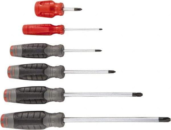 Proto - 6 Piece Phillips & Stubby Screwdriver Set - Bit Sizes: Philips #0 to #4 - All Tool & Supply