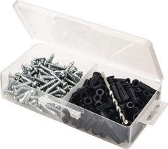 Value Collection - 200 Piece, #10 to 12 Screw, Plastic & Steel Slotted/Phillips Drive Anchor Assortment - Zinc Plated, 1" Long - All Tool & Supply