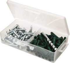 Value Collection - 100 Piece, #14 to 16 Screw, Plastic & Steel Slotted/Phillips Drive Anchor Assortment - Zinc Plated, 1-1/2" Long - All Tool & Supply