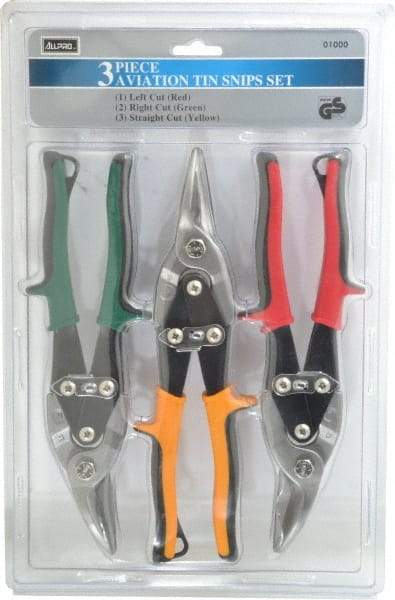 Value Collection - 3 Piece Aviation Snip Set - Left, Right, Straight, 10" OAL, 1-3/8" LOC - All Tool & Supply