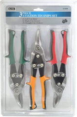 Value Collection - 3 Piece Aviation Snip Set - Left, Right, Straight, 10" OAL, 1-3/8" LOC - All Tool & Supply