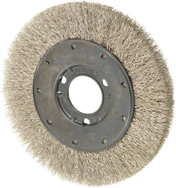 Osborn - 6" OD, 1-1/4" Arbor Hole, Crimped Stainless Steel Wheel Brush - 5/8" Face Width, 1-1/8" Trim Length, 0.0104" Filament Diam, 6,000 RPM - All Tool & Supply