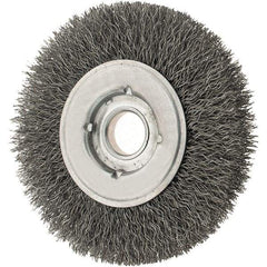 Osborn - 4" OD, 5/8" Arbor Hole, Crimped Steel Wheel Brush - 5/8" Face Width, 13/16" Trim Length, 0.0118" Filament Diam, 6,000 RPM - All Tool & Supply