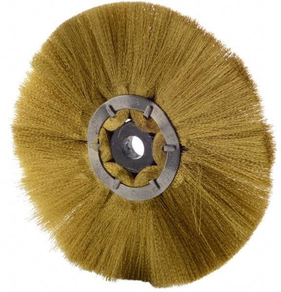 Osborn - 6" OD, 1/2" Arbor Hole, Crimped Brass Wheel Brush - 1/2" Face Width, 1-7/8" Trim Length, 0.005" Filament Diam, 4,000 RPM - All Tool & Supply