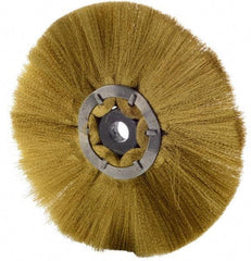 Osborn - 6" OD, 1/2" Arbor Hole, Crimped Brass Wheel Brush - 1/2" Face Width, 1-7/8" Trim Length, 0.005" Filament Diam, 4,000 RPM - All Tool & Supply