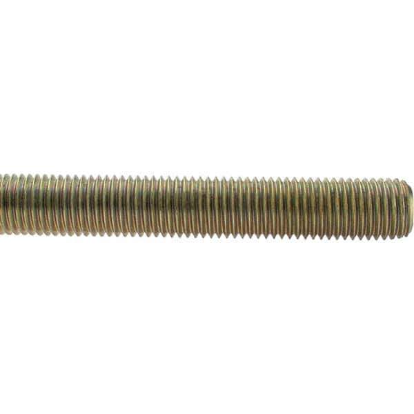 Value Collection - 1-8 UNC (Coarse), 3' Long, Low Carbon Steel Threaded Rod - Yellow Zinc-Plated Finish, Right Hand Thread - All Tool & Supply