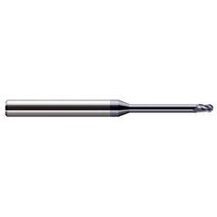 Ball End Mill: 0.031″ Dia, 0.046″ LOC, 3 Flute, Solid Carbide 2-1/2″ OAL, 1/8″ Shank Dia, 30 ° Helix, AlTiN Coated, Single End