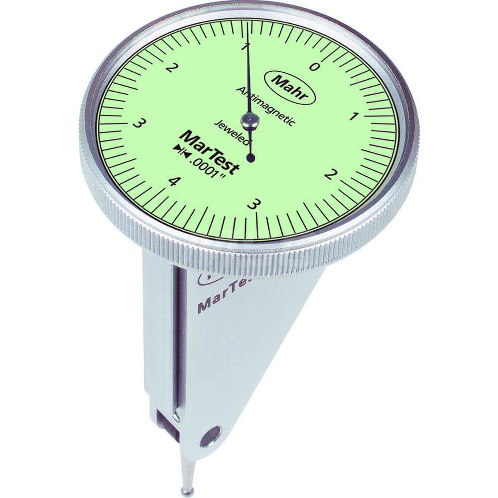 Mahr - Dial Test Indicators; Maximum Measurement (Decimal Inch): 0.0040 ; Maximum Measurement (mm): 0.10 ; Dial Graduation (Decimal Inch): 0.000100 ; Dial Graduation (mm): 0.0025 ; Dial Reading: 4-0-4 ; Dial Diameter (Inch): 1.6 - Exact Industrial Supply