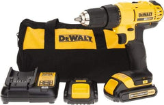 DeWALT - 20 Volt 1/2" Chuck Pistol Grip Handle Cordless Drill - 0-450 & 0-1500 RPM, Single-Sleeve Ratcheting Chuck, Reversible, 2 Lithium-Ion Batteries Included - All Tool & Supply