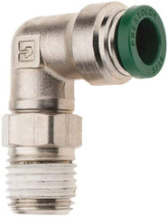 Parker - 5/16" Outside Diam, 1/4 NPTF, Nickel Plated Brass Push-to-Connect Tube Male Swivel Elbow - 300 Max psi, Tube to Male NPT Connection, Nitrile O-Ring - All Tool & Supply