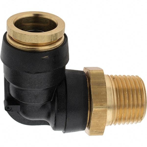 Parker - 5/8" Outside Diam, 1/2 Thread, Brass Push-to-Connect Tube Male Elbow - 250 Max psi, Tube to Male NPT Connection - All Tool & Supply