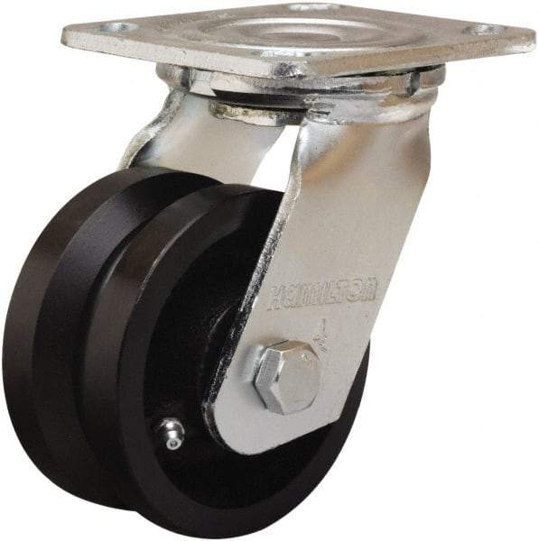 Hamilton - 5" Diam x 2" Wide, Iron Swivel Caster - 800 Lb Capacity, Top Plate Mount, 4" x 4-1/2" Plate, Straight Roller Bearing - All Tool & Supply