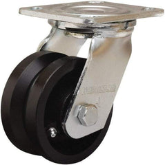 Hamilton - 4" Diam x 2" Wide, Iron Swivel Caster - 800 Lb Capacity, Top Plate Mount, 4" x 4-1/2" Plate, Straight Roller Bearing - All Tool & Supply