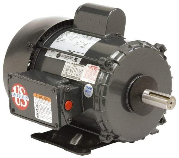 US Motors - 1/3 hp, TEFC Enclosure, 1,725 RPM, 115/230 Volt, 60 Hz, Industrial Electric AC/DC Motor - Size 56 Frame, 1 Speed, Ball Bearings, B Class Insulation, Reversible - All Tool & Supply