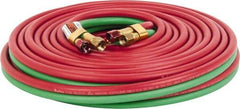 Parker - 1/4" Inside x 17/32" Outside Diam, Grade R Welding Hose - Green & Red, 50' Long, Twin Style, 200 psi Working Pressure - All Tool & Supply