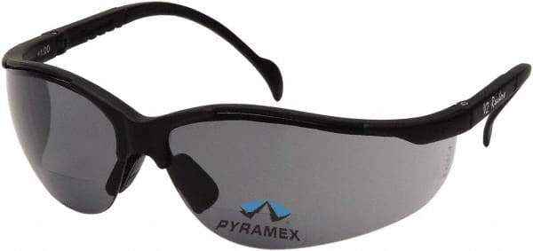 PYRAMEX - +2, Gray Lenses, Scratch Resistant, Framed Magnifying Safety Glasses - UV Protection, Adjustable Temples, Black Nylon Frame, ANSI Z87.1, CSA Z94.3-07 - All Tool & Supply