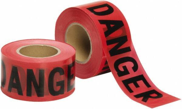 Ability One - 1,000' Long x 3" Wide Roll, Polyethylene, Black & Red Barricade Tape - Message: Danger - All Tool & Supply