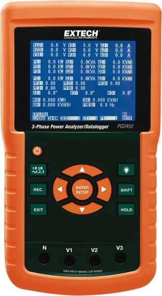 Extech - 3 Phase, 600 VAC, 200 to 3,000 Amp Capability, 45 to 65 Hz Calibration, LCD Display Power Meter - 0.5% Current Accuracy, 0.5% Voltage Accuracy - All Tool & Supply