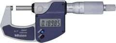 Mitutoyo - 0 to 1" Range, 0" Resolution, Standard Throat, Electronic Outside Micrometer - 0.0001" Accuracy, Ratchet Stop Thimble, Rotating Spindle, SR44 Battery, Includes NIST Traceability Certification - All Tool & Supply