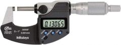 Mitutoyo - 0 to 1 Inch Range, 0.0001 Inch Resolution, Standard Throat, IP65 Electronic Outside Micrometer - 0.0001 Inch Accuracy, Ratchet Stop Thimble, Rotating Spindle, SR44 Battery, Includes NIST Traceability Certification - All Tool & Supply