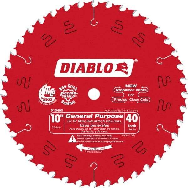 Freud - 10" Diam, 5/8" Arbor Hole Diam, 40 Tooth Wet & Dry Cut Saw Blade - Carbide-Tipped, Standard Round Arbor - All Tool & Supply