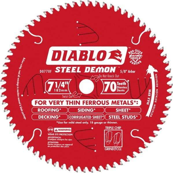 Freud - 7-1/4" Diam, 5/8" Arbor Hole Diam, 70 Tooth Wet & Dry Cut Saw Blade - Carbide-Tipped, Standard Round Arbor - All Tool & Supply