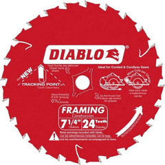 Freud - 7-1/4" Diam, 5/8" Arbor Hole Diam, 24 Tooth Wet & Dry Cut Saw Blade - Carbide-Tipped, Standard Round Arbor - All Tool & Supply