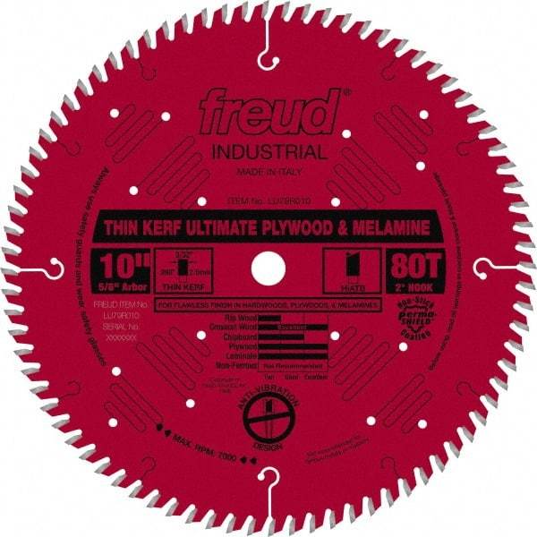 Freud - 10" Diam, 5/8" Arbor Hole Diam, 80 Tooth Wet & Dry Cut Saw Blade - Carbide-Tipped, Standard Round Arbor - All Tool & Supply