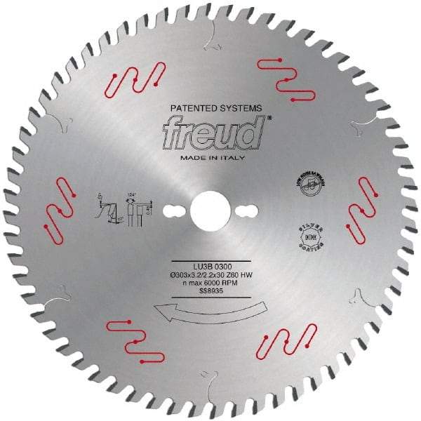 Freud - 303mm Diam, 30mm Arbor Hole Diam, 60 Tooth Wet & Dry Cut Saw Blade - Carbide-Tipped, Standard Round Arbor - All Tool & Supply