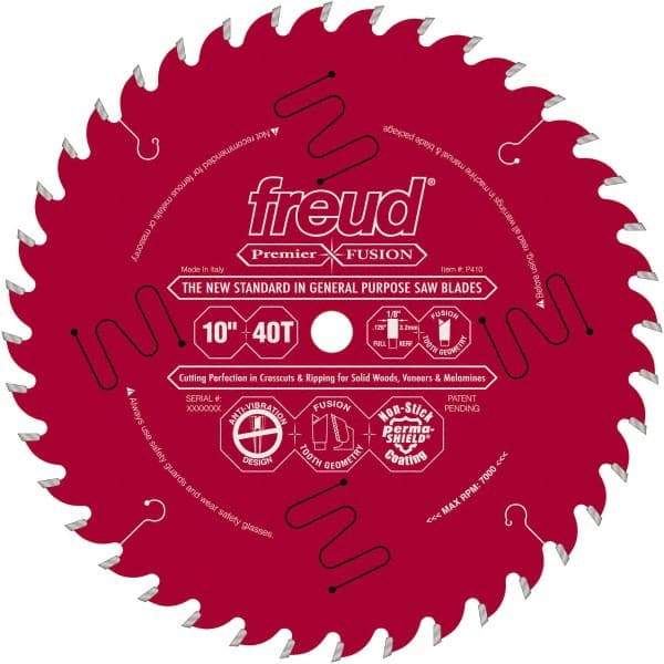 Freud - 10" Diam, 5/8" Arbor Hole Diam, 40 Tooth Wet & Dry Cut Saw Blade - Carbide-Tipped, Standard Round Arbor - All Tool & Supply