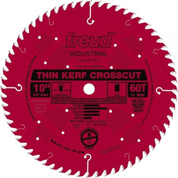 Freud - 10" Diam, 5/8" Arbor Hole Diam, 60 Tooth Wet & Dry Cut Saw Blade - Carbide-Tipped, Standard Round Arbor - All Tool & Supply