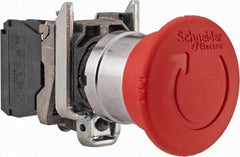 Schneider Electric - 22mm Mount Hole, Extended Mushroom Head, Pushbutton Switch Only - Round, Red Pushbutton, Nonilluminated, Trigger Action, Off, Shock and Vibration Resistant - All Tool & Supply