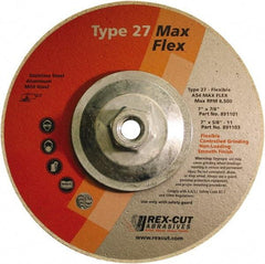 Rex Cut Product - 54 Grit, 7" Wheel Diam, 5/32" Wheel Thickness, Type 27 Depressed Center Wheel - Aluminum Oxide, 8,500 Max RPM - All Tool & Supply