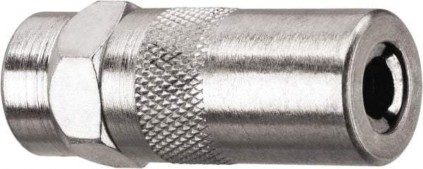 DeWALT - 10,000 Operating psi, 2" Long, 1/8 Thread, Nickel Plated Brass Fixed Grease Gun Coupler - NPT Thread, 10,000 psi Burst Pressure, Silver - All Tool & Supply