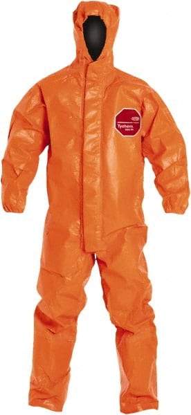 Dupont - Size 4XL Film Laminate Chemical Resistant Flame Resistant/Retardant Coveralls - Orange, Zipper Closure, Elastic Cuffs, Elastic Ankles - All Tool & Supply