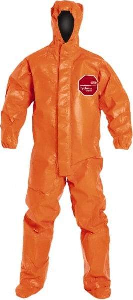 Dupont - Size 3XL Film Laminate Chemical Resistant Flame Resistant/Retardant Coveralls - Orange, Hook & Loop, Storm Flap & Zipper Closure, Elastic Cuffs - All Tool & Supply