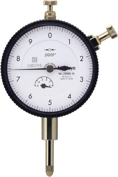 Mitutoyo - 0.5" Range, 0-10 Dial Reading, 0.0001" Graduation Dial Drop Indicator - 57mm Dial, 0.01" Range per Revolution, 0.0008" Accuracy, Includes NIST Traceability Certification - All Tool & Supply