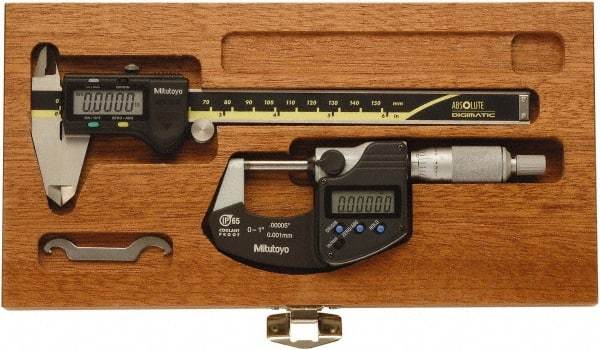 Mitutoyo - 4 Piece, Caliberated Machinist Caliper and Micrometer Tool Kit - 0 to 6 Inch Caliper, 0.0005 Inch Caliper Resoluion, 0 to 1 Inch Micrometer, 0.0001 Inch Graduation, 0.0005 Inch Resoluion - All Tool & Supply